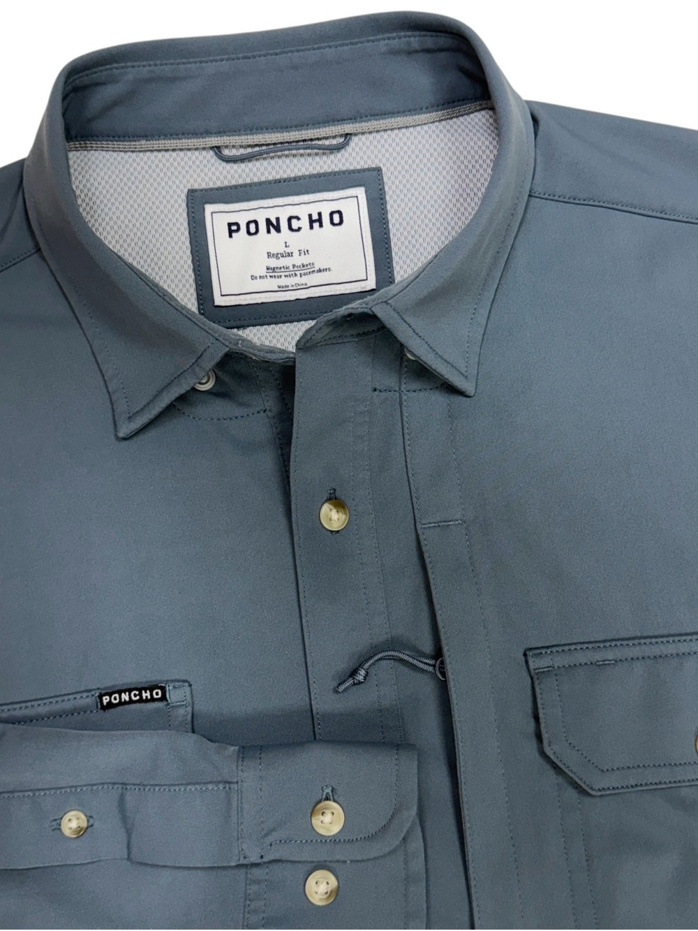 Poncho Shirt Men Large Blue Bigeye Western Vented Button Magnetic Pocket Outdoor
